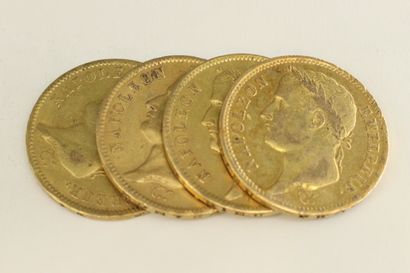 Four gold coins of 40 francs Napoleon head,...