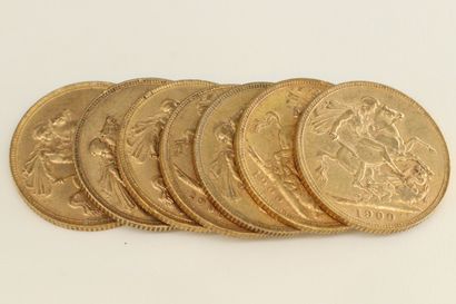 null Sept pièces en or de 1 souverain Victoria " old head ".

- 1900 (x5)

- 1900...