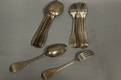 Twelve silver cutlery XVIIIth century armoriés...