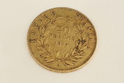 null Gold coin of 20 Francs Napoleon III Emperor bareheaded (1854).

Weight : 6.41...