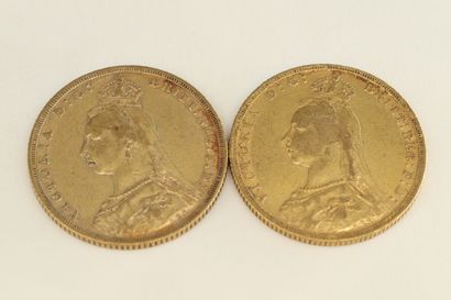 Two gold coins of 1 sovereign Victoria 