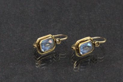 Pair of 18k (750) yellow gold earrings holding...