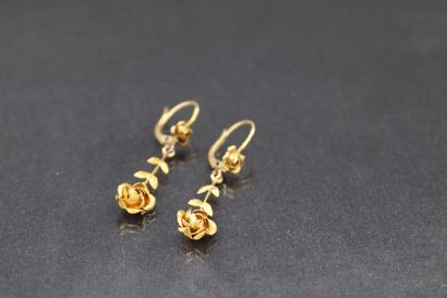 Pair of 18k (750) yellow gold earrings featuring...