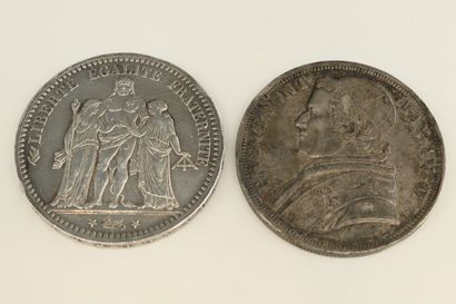 Two silver coins :

- 5 francs Hercules 1873...