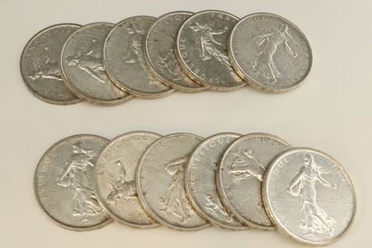 Lot of 12 silver coins of 5 francs Semeuse...