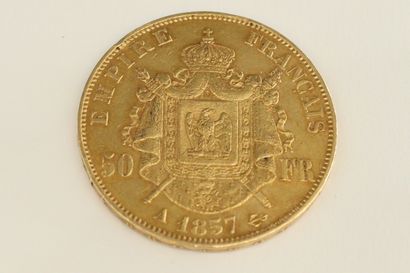 null 
Gold coin of 50 francs 1857 A 

TTB to SUP. 

Weight : 16.16 g
