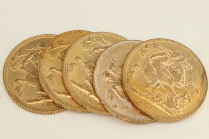 null Cinq pièces en or de 1 souverain George V.

1912 (x5) 



Poids : 39.90 g -...