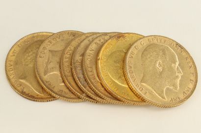 Seven gold coins of 1 sovereign Edward VII.

1902...