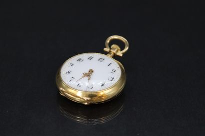 null Pocket watch in 18K (750) gold with a full enamel dial, Arabic numerals for...