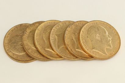 Six gold coins of 1 sovereign Edward VII.

1905...