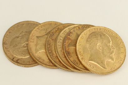 null Six pièces en or de 1 souverain Edouard VII.

1904 (x6)



Poids : 47.80 g -...
