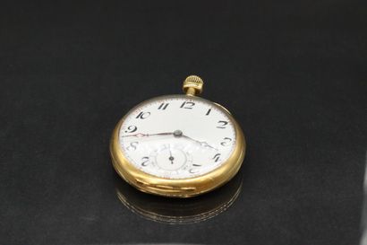 null Yellow gold (750) pocket watch with a full enamel dial with Arabic numerals...
