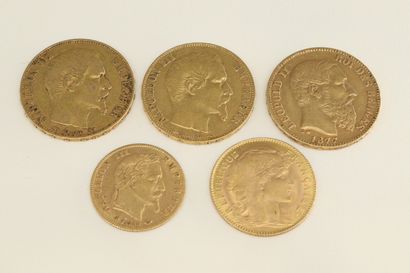 null Lot composé de pièces en or : 

- 2 x 20 francs Napoléon III tête nue (1850...