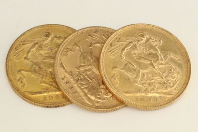 null Trois pièces en or de 1 souverain Edouard VII.

1909 (x3)



Poids : 23.90 g...