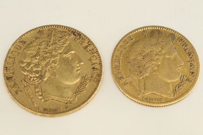 null Two gold coins Cérès IIème République :

- 10 francs 1851 A (x1)

- 20 francs...