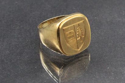 null Chevalière in 14k (585) yellow gold with coat of arms. 

Weight : 12,86 g -...