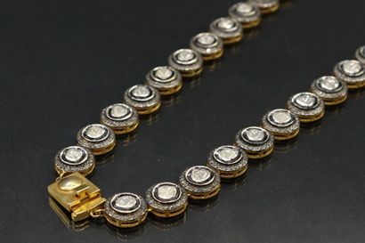null Necklace in silver and vermeil 925° decorated with 47 irregular rose-cut diamonds...
