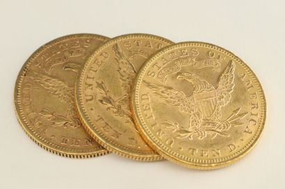 null Trois pièces en or de 10 dollars " Coronet Head - Eagle " avec devise.

1881...