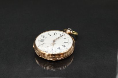 Metal pocket watch, dial with white enamel...