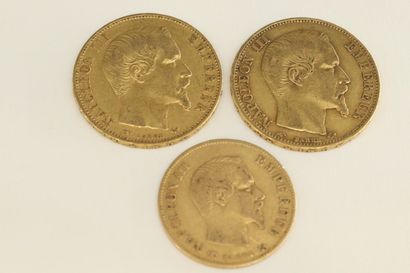Three gold coins Napoleon III bare head :

-...