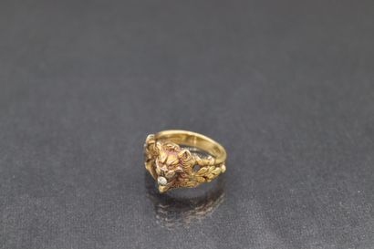 Yellow gold ring 18k (750) featuring a lion's...