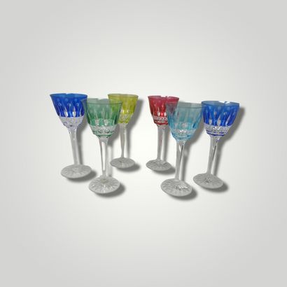 null CRISTALLERIE DE LORRAINE - Set of 6 Rhine wine glasses in cut crystal with pastillage...