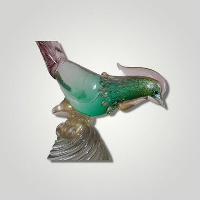 null MURANO

Pheasant in green glass and golden sequins, the tail mauve. Italian...