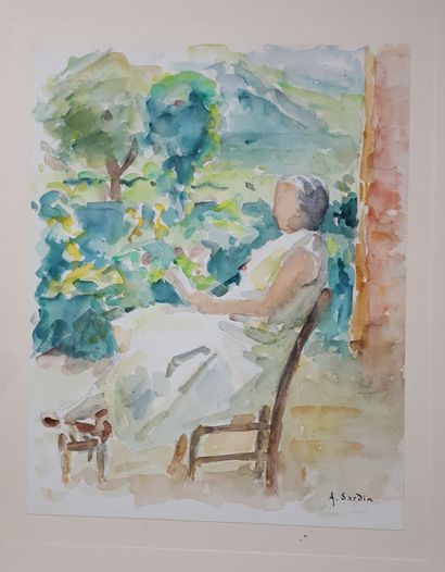 null 
SARDIN Albert Edmond (1874-1947) 

Deux œuvres :

- Paysage à l'arbre fleuri,...