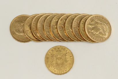 Lot of twelve gold coins including : 
- 1...