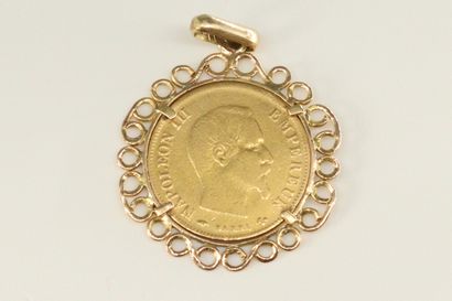 null Gold coin of 10 Francs Napoleon III bare head mounted in a corolla pendant in...