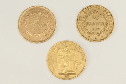 Lot composé de trois piéces en or de 20 franc...
