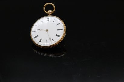 null Pocket watch in 18K (750) yellow gold, white enamel dial, Arabic numerals, the...