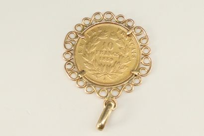 null Gold coin of 10 Francs Napoleon III bare head mounted in a corolla pendant in...