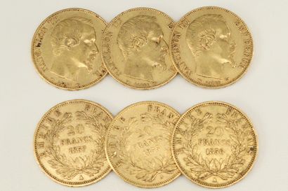 Lot composed of six gold coins Napoleon III...