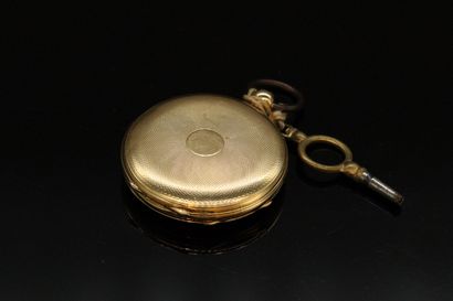 null Pocket watch in 18k (750) yellow gold, dial with gilded and guilloche background...