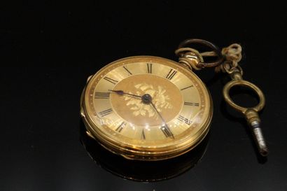 null Pocket watch in 18k (750) yellow gold, dial with gilded and guilloche background...
