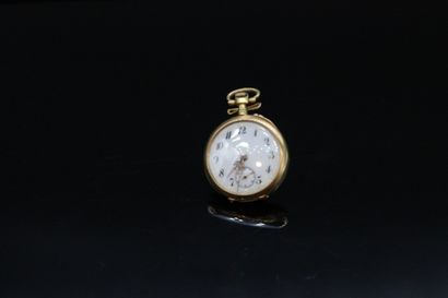 null Pocket watch in 18K (750) yellow gold 

White enamel dial, Arabic numerals for...