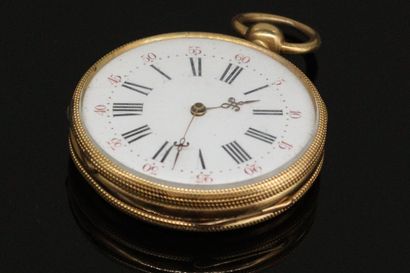 null Pocket watch in 18k (750) yellow gold, dial with white enamel background and...