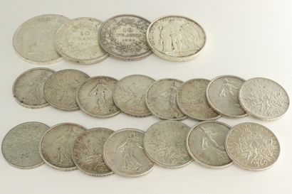 null Lot de pièces en argent comprenant : 

- 5 Francs Semeuse 1960x5, 1961, 1962,...