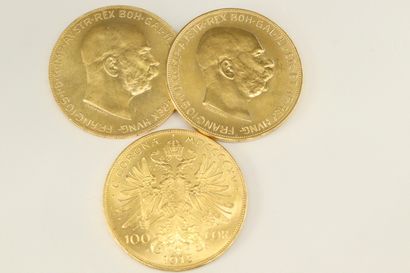 Lot de 3 pièces de 100 couronnes Franz Joseph...