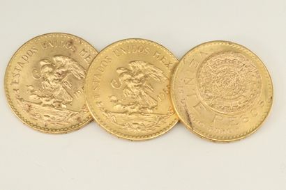 null Lot of 3 gold coins of 20 Mexican pesos. 

Weight : 49.98 g.