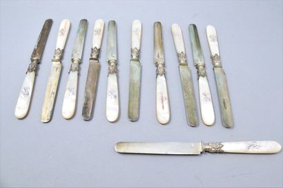 null Eleven fruit knives, the blades in silver (Minerve), the handles in mother-of-pearl,...