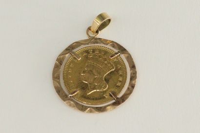 null 1 dollar gold coin (Indian head) mounted in an 18k (750) yellow gold pendant...