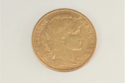 null Gold coin of 10 francs with a rooster (1906)

Weight : 3.21 g.