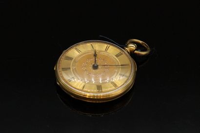 null Pocket watch in 18k (750) yellow gold, dial with guilloché gilt background and...