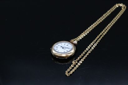 null Small pocket watch in 18K (750) yellow gold 

White background with flowers,...