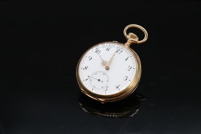 null Pocket watch in 18k (750) yellow gold, enameled dial with Arabic numerals for...
