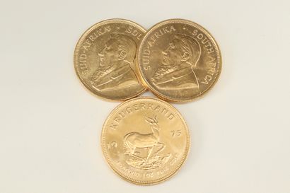 Lot of 3 gold coins of 1 krugerrand; 
Weight...