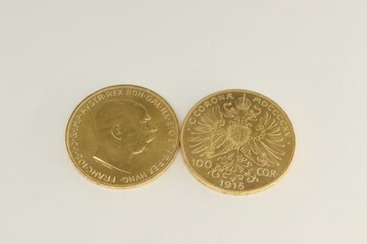 null Lot of 2 pieces of 100 crowns Franz Joseph I

Weight : 67.70 g.