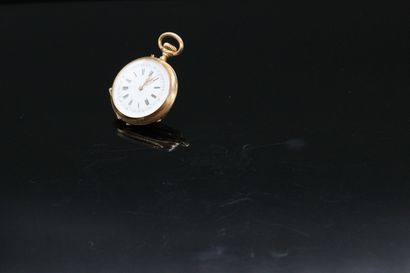 null Neck watch in 18K (750) yellow gold, white enamel background, Roman numerals...